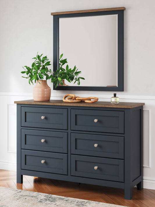 Landocken - Dresser and Mirror - Brown / Blue