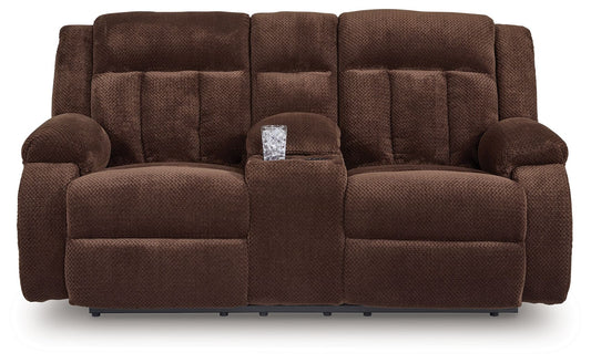 Free Wake - Double Relcining Power Loveseat With Console - Chocolate