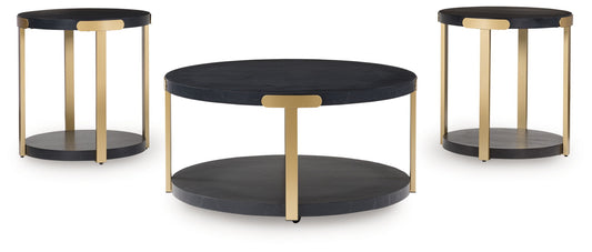 Shylore - Occasional Table Set (Set of 3) - Black / Brass Finish