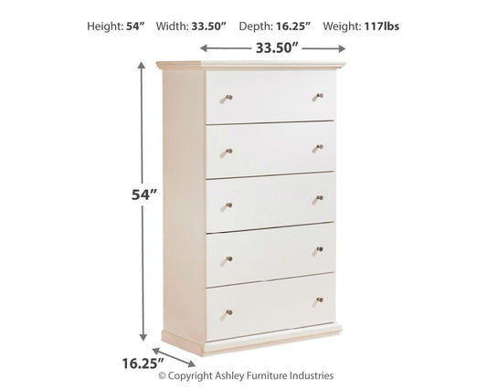 Bostwick Shoals - Five Drawer Chest - White