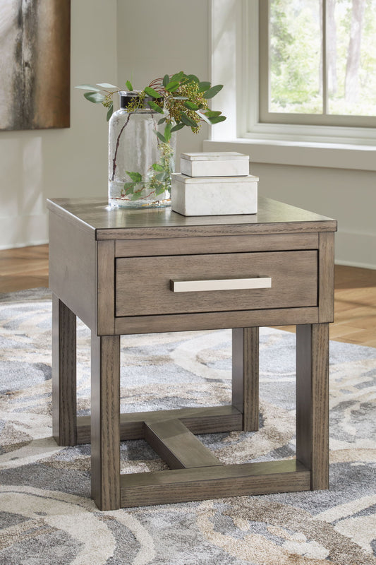 Loyaska - Rectangular End Table - Grayish Brown