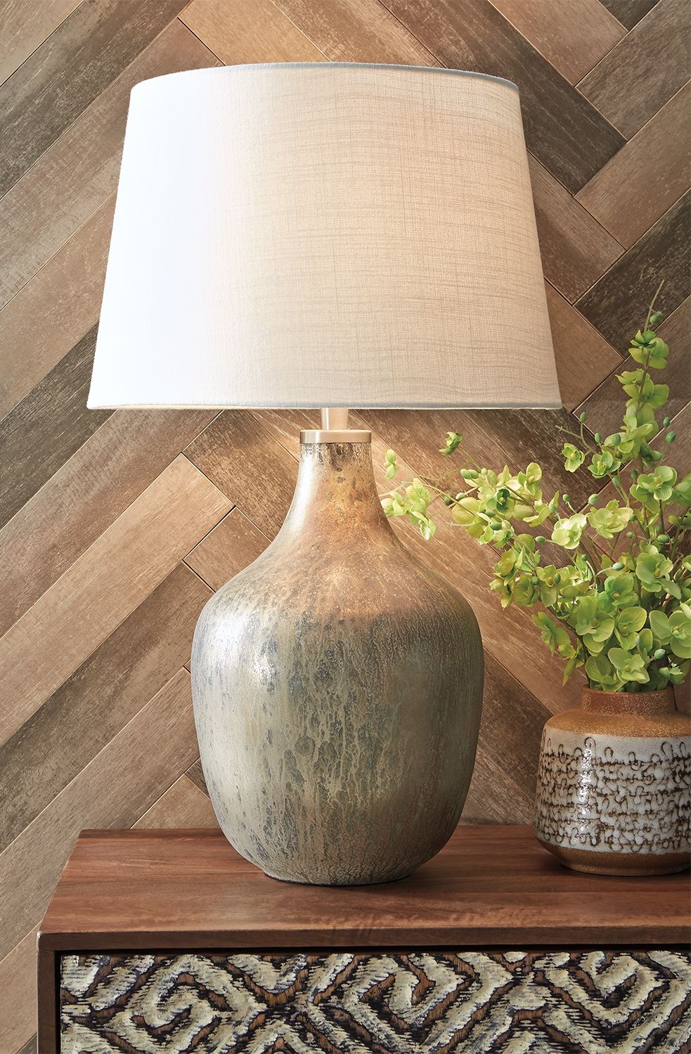 Mari - Glass Table Lamp - Gray / Gold Finish