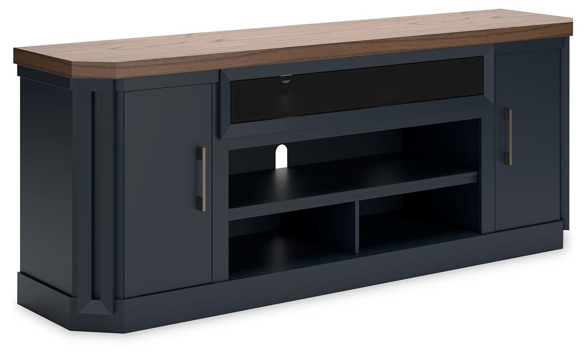 Landocken - XL TV Stand With Fireplace Option - Brown / Blue