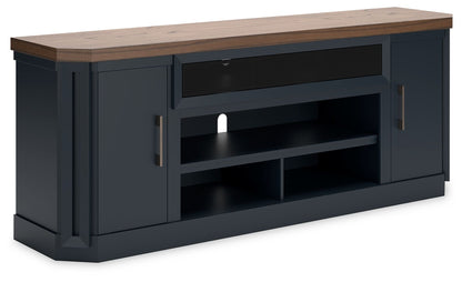 Landocken - XL TV Stand With Fireplace Option - Brown / Blue