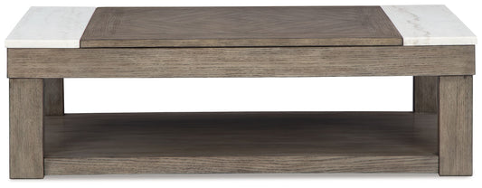 Loyaska - Lift Top Cocktail Table - Grayish Brown / White