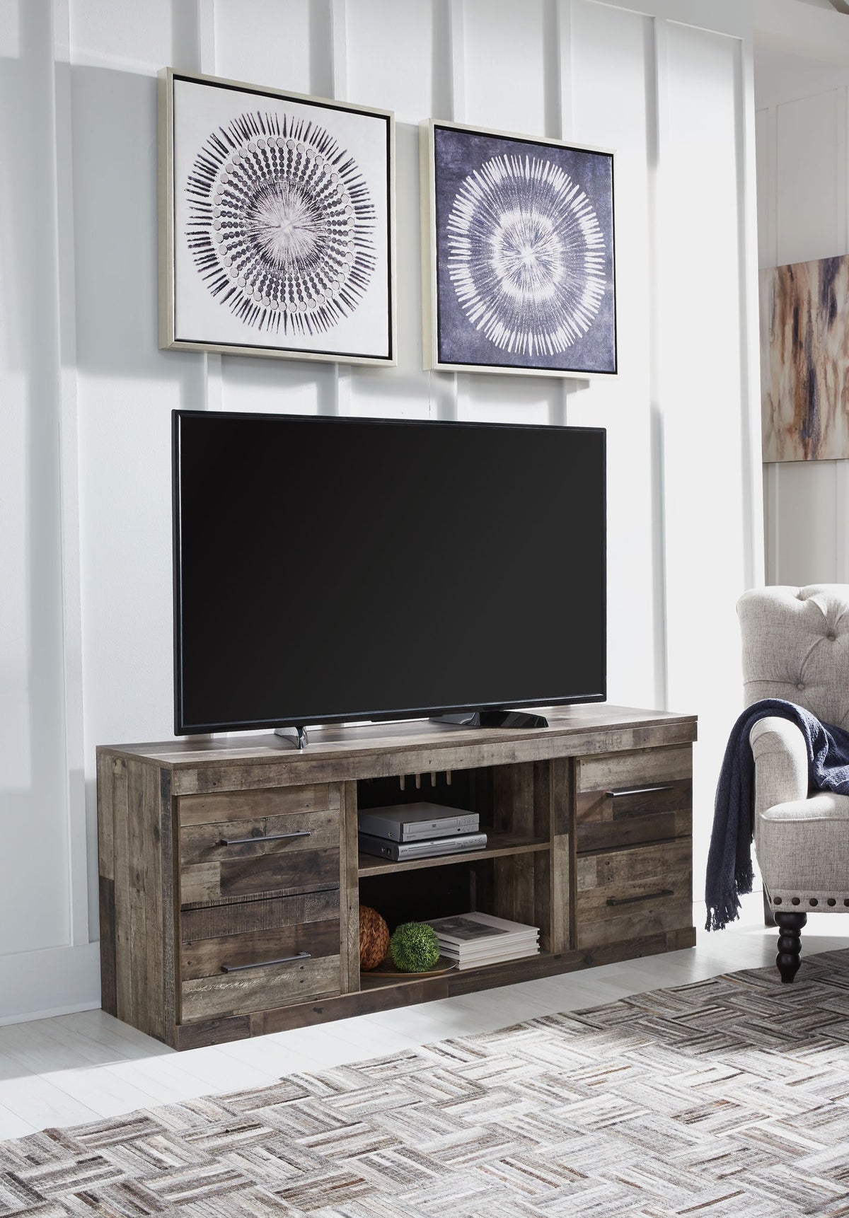 Derekson - LG TV Stand With Fireplace Option - Multi Gray