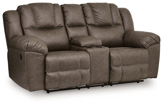 Lowilla - Double Reclining Loveseat With Console - Driftwood