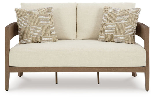 Serene Bay - Loveseat With Cushion - Dark Brown / White