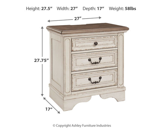 Realyn - Three Drawer Night Stand - White / Brown / Beige