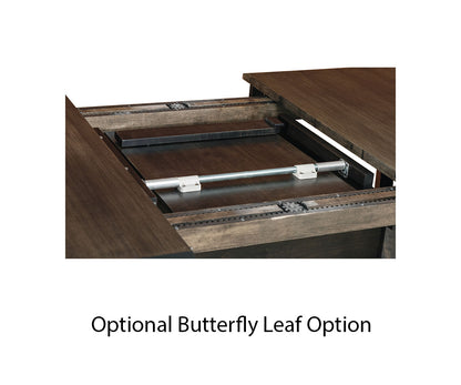 Wooden table with an open butterfly leaf on a white background