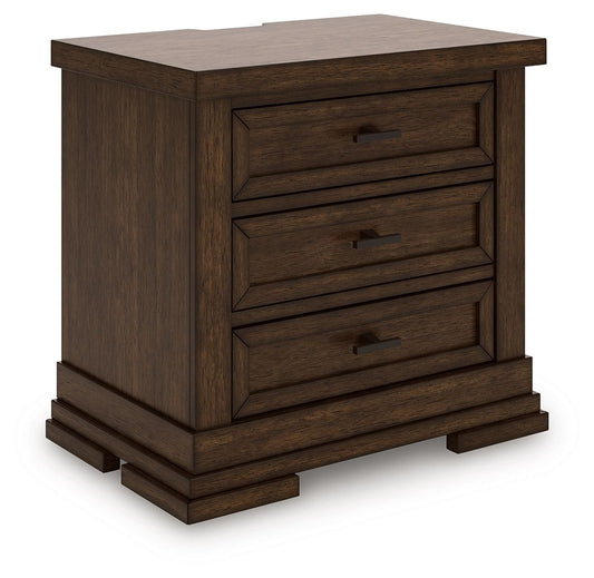 Taffenbrook - Three Drawer Night Stand - Medium Brown