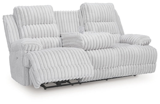 Rhines Falls - Reclining Power Sofa With Drop Down Table - Alloy