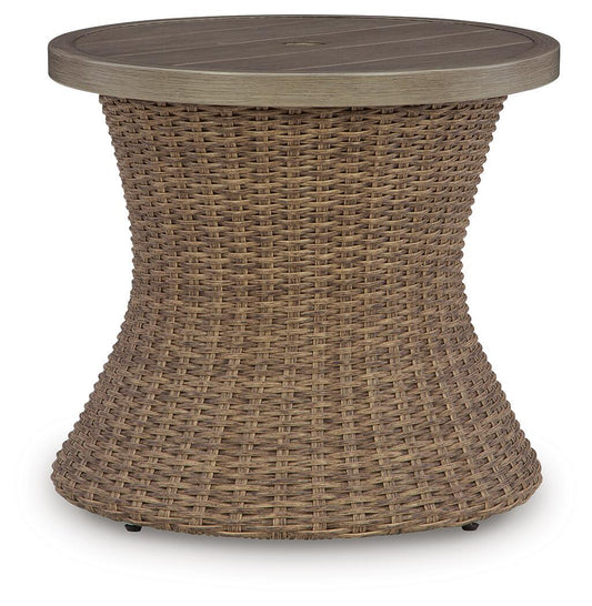 Laguna Heights - Round End Table With Umbrella Option - Beige