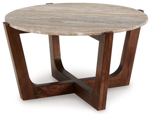 Tanidore - Round Cocktail Table - Warm Brown