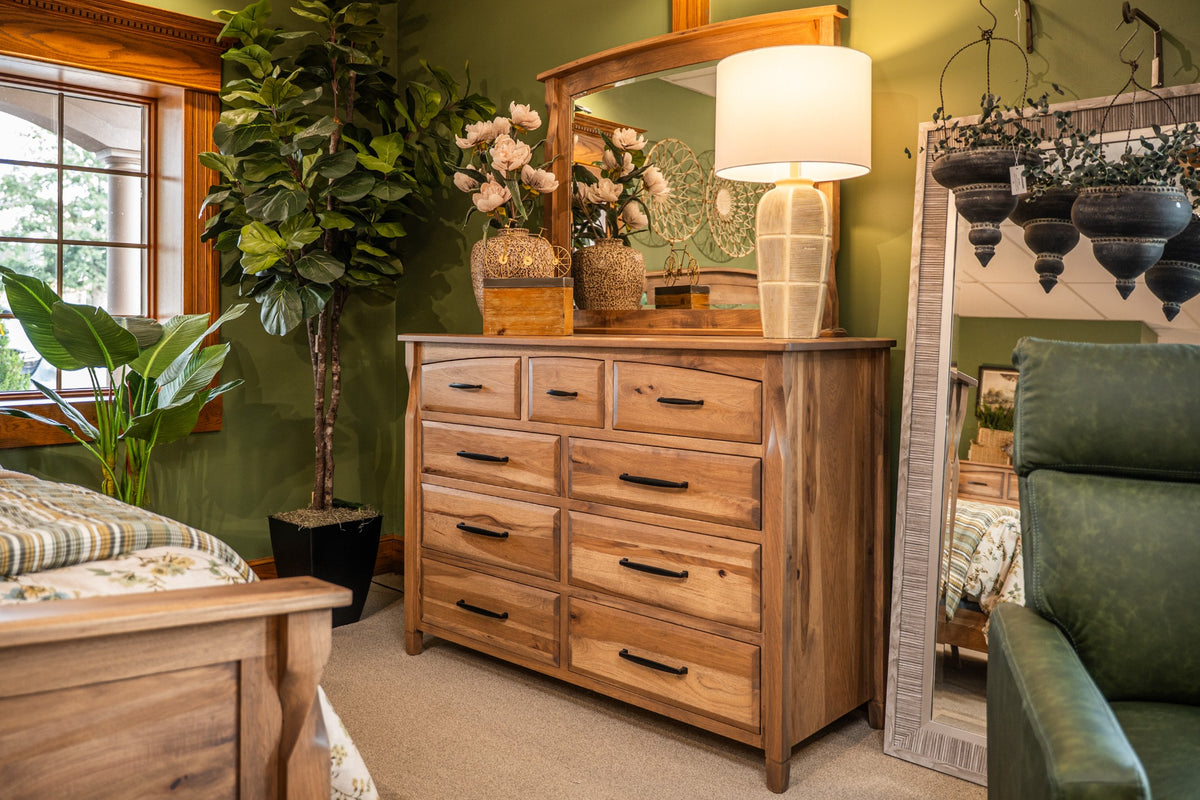 Brantley Dresser and mirror displayed in a bedroom