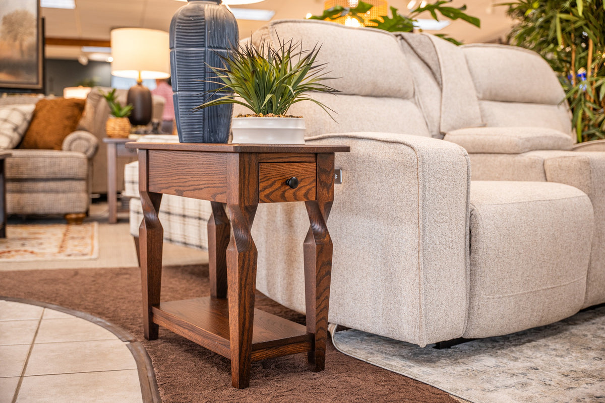 Brantley Narrow End Table displayed beside a sofa