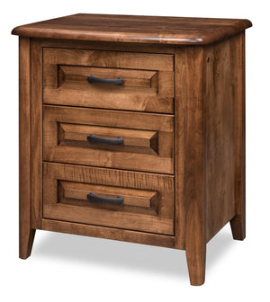 Bay Pointe 3 drawer nightstand in brown maple with almond finish.